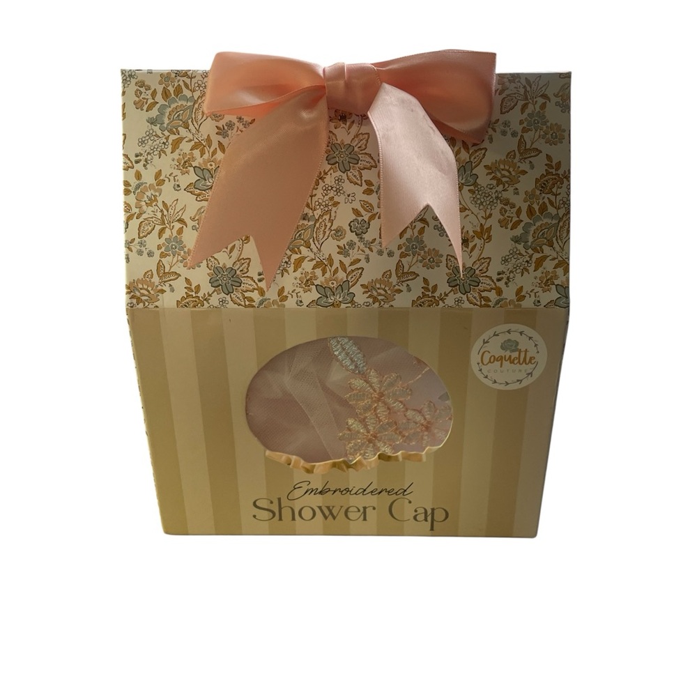 Peach Embroidered Shower Cap